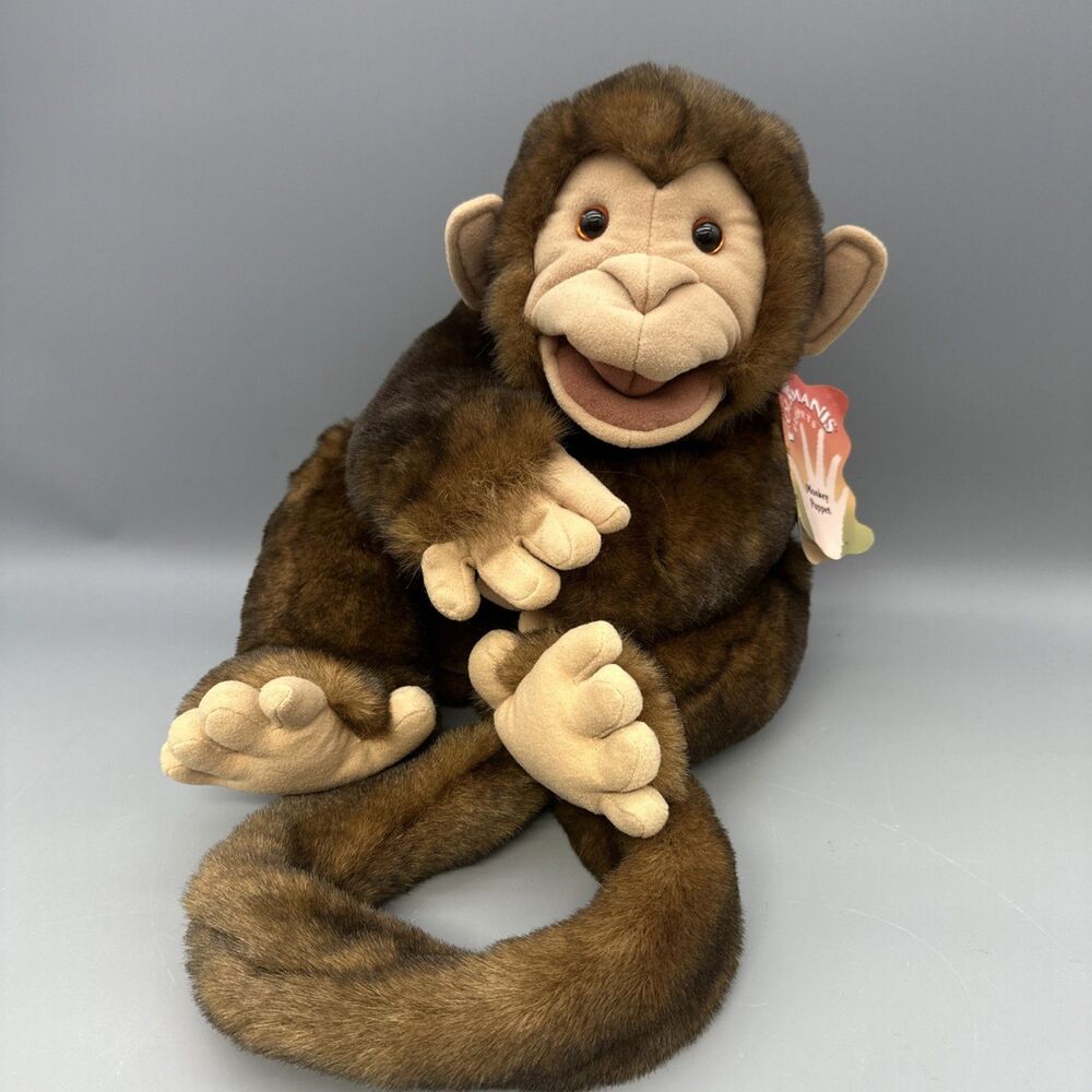 Folkmanis Puppets Large Monkey NWT Long Tail Brown Fur Orange Eyes 30”